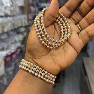3 Piece Titanium Gold, White Gold & Rose Gold Matte Round Balls Bead Bracelet